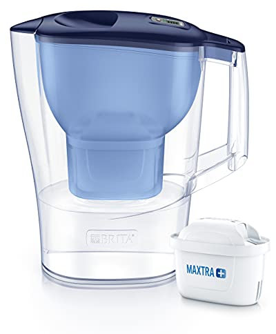 BRITA Aluna Azul- Jarra de Agua Filtrada con 1 Cartucho MAXTRA+, Filtro de Agua Reduce la Cal y el Cloro, Agua filtrada para un Sabor óptimo, 2.4L
