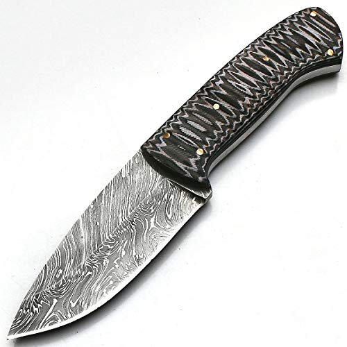 STGN-9237 Coltello Artigianale in Acciaio Damasco con Guaina|Damasco Billetta|Coltello Formaggio|Coltello Cucina Cuoco|Coltello Campeggio|Coltello Collezione|Coltello Pieghevole Tasca