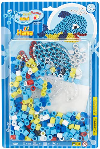 Hama Perlen 8932 Set Wal mit ca. 250 bunten Maxi Bügelperlen mit Durchmesser 10 mm, Stiftplatte in transparent, inkl. Bügelpapier, kreativer Bastelspaß für Groß und Klein