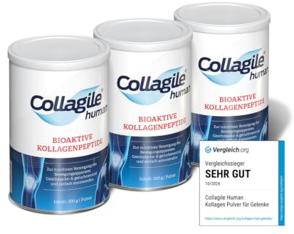 Testsieger: SEHR GUT, Für Gelenke, Knochen und Muskeln - 3x300g Collagile human