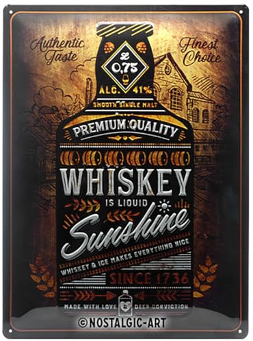 Nostalgic-Art Retro Blechschild, Whiskey Sunshine – Geschenk-Idee als Bar-Zubehör, aus Metall, Vintage-Design zur Dekoration, 30 x 40 cm