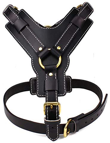XYBB Hundegeschirr Schwarz Echtes Leder Hundegeschirr Für Mittlere Und Große Hunde Hund Weste Geschirr Schwere Pflicht Schnalle Pitbull Deutsch Schäferhund Hund XL 64-86cm Schwarz