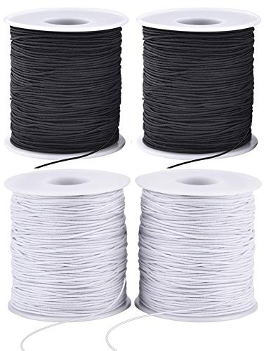 Stretchy String for Bracelets, 4 Rolls 1 mm Sturdy Elastic String Elastic Cord for Jewelry Making, Necklaces, Beading (2 Black+ 2 White)