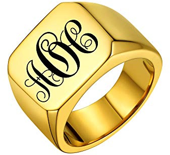 PROSTEEL Ringe Herren Siegelring hochglanzpoliert in Größe 57 Schlichter Hip Hop Biker Ring personalisiert Initialen Monogramm Band Ring 18k vergoldet Männer Jungen Finger Schmuck Accessoire
