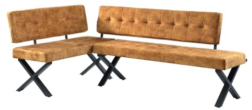 B&D home® Eckbank EKA L-Kombi 120×160 cm – modulare Esszimmerbank mit Lehne, beidseitig montierbar (Links/rechts), Kufen-Metallgestell, pflegeleichter Bezug in Samt Gelb
