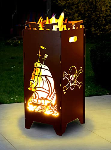 Moritz Eldskål brandkorg 3 mm stål 35 x 35 x 85 cm stickbar för trädgård camping utomhus eldstad eldstad dödskalle fartyg ankare Maritim