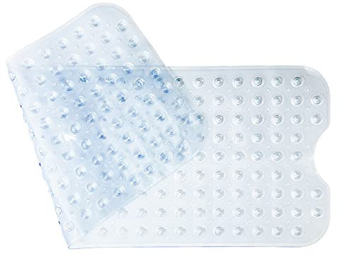100 x 40 cm Tappeto antiscivolo doccia, in PVC di gomma naturale con ventosa, tappetino da bagno extra lungo, per macchina da doccia, lavabile (Trasparenza)