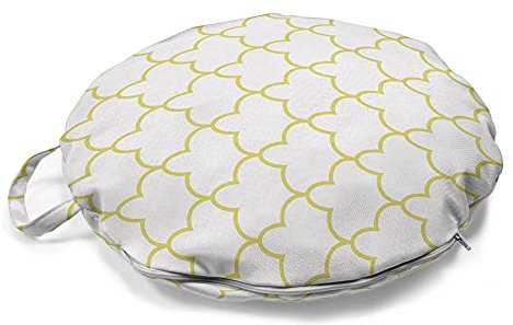 ABAKUHAUS Quatrefoil Rundes Bodenkissen mit Griff, Marokkanischen Stil Form, Dekoratives Kissen für Wohnzimmer und Schlafsäle, 45 cm, Gelb Weiß