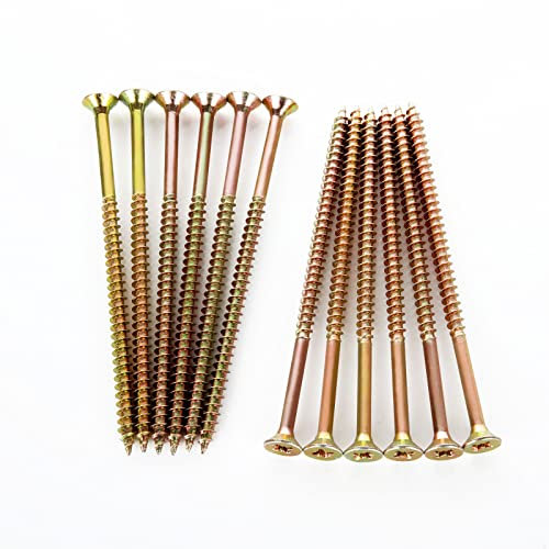 Goyada 150PC Wood to Concrete Screws 5mm x 100mm Gold, External Decking for Chipboard, Home DIY Construction Repair