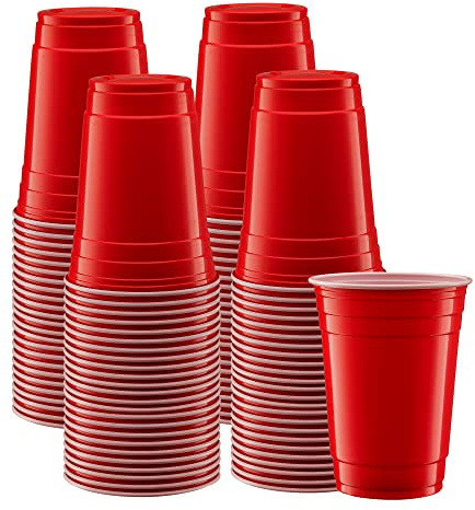 GUSTO [18 oz. - 100 Count] Disposable Plastic Red Cups, Party Drinking Cups for Events and Everyday Use