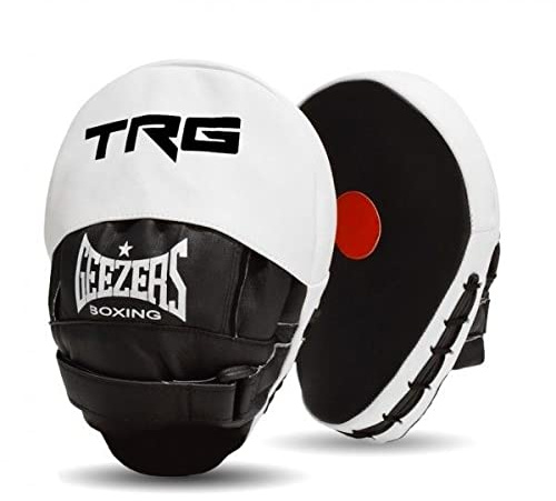 Geezers Boxing TRG Training Pads, Premium PU Material Hook and Jab Focus Mitts pads, Men and Womens Coaching Aid for Hand Target striking (Black)