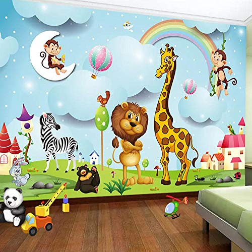 TIANZXS Fototapeten 3D Cartoon Tier Fototapete Jungen Und Mädchen Kinder Schlafzimmer Hintergrund Wandmalerei Kindertapete -140X100cm