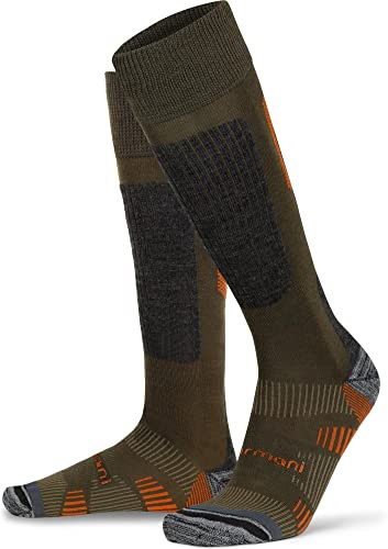 normani 2 Paar Merino Lange Trekking Socken Wandersocken Kniestrümpfe mit Frotteesohle Farbe Oliv Größe 43-46