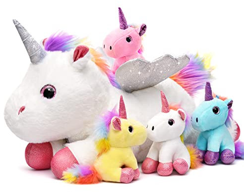 Tacobear Einhorn Kuscheltier Einhorn Geschenke für Mädchen Einhorn Spielzeug Einhorn Mama mit Babys Einhorn Pferd Plüschtier Einhorn Spielzeug Geschenk für Kinder Mädchen 3 4 5 6 7 8 Jahre