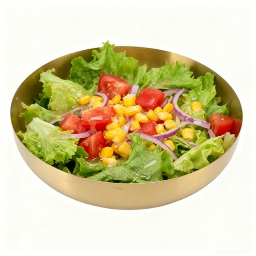 Natudeco Ensaladera de Acero Inoxidable Cuenco para Mezclar 24cm Tazón Dorado para Servir Bol de Cocina para Sopas Frutas Postre Pasta