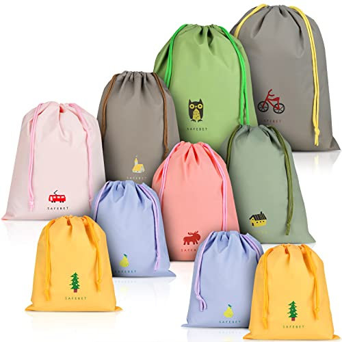 Annhao Sac Imperméable avec Cordon, 10 Pcs Sac à Cordon Sport Gym, Organisateur de Bagages Imperméable, Pochette Rechange Enfant, Sac Linge Sale Enfant, Sacs de Rangement Voyage pour Enfants Adultes