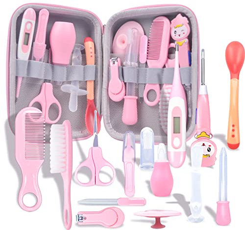 Kit Bebe Recien Nacido Higiene, MKNZOME 14 piezas Set Cuidado Bebe Recien Nacido con Estuche de Transporte Kit de Aseo para Bebés Regalo para Recién Nacidos Niños Pequeños