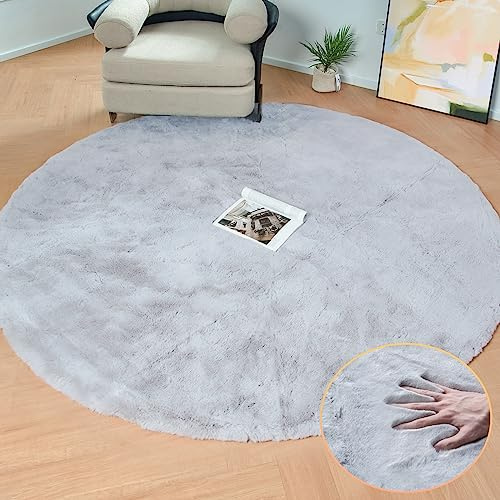 ORINOVA Teppich Rund 150 cm Grau Fellteppich Flauschiger Kunstfell Teppich Wohnzimmer Schlafzimmer Kinderzimmer Weich Waschbar