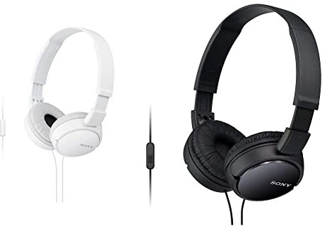 Sony MDR-ZX110AP Faltbarer Bügelkopfhörer mit Headsetfunktion, weiß, 25 & MDR-ZX110AP Faltbarer Bügelkopfhörer mit Headsetfunktion, schwarz, 25