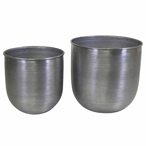 Casa Moro Orientalischer Blumentopf ALIKANTE 2er Set Groß Silber rund aus Aluminium mit Hammerschlag | Luxus Pflanzengefäß Metall Übertopf Boho Pflanzkübel Designer Blumen-Kübel | ABK105