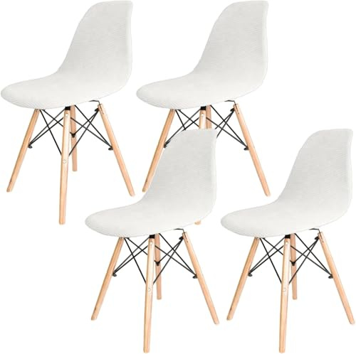 Dioxide Stretch Stuhlbezüge, Hussen für Stühle, Stuhlhussen 4er Set,Weiß | Dehnbar, Rutschfest, Atmungsaktiv und Strapazierfähig, Bänder Elastisch, Moderne Stuhlhussen Universelle Jacquard