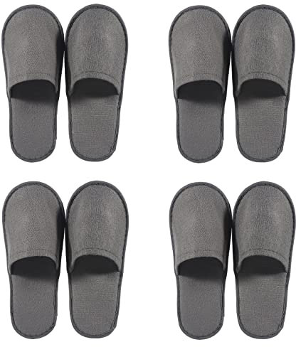 Kiuiom Tragbare Rutschfeste Einweg Hausschuhe,Hotelslipper,Gästehausschuhe, Frottierslipper,Badeslipper Pantoffeln,4 Paar Hausschuhe für Hotel Spa Zuhause Gäste Reisen Damen Herren(Grau)