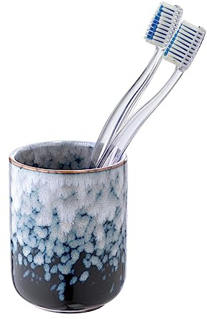 WENKO Zahnputzbecher Mod. Rosali aus Keramik einzigartiger Becher für Zahnbürste und Zahnpasta mit Effektglasur blau für Badezimmer Deko Ø 7,5 x 9,5 cm Bad-Zubehör Organizer Badezimmer Accessoires