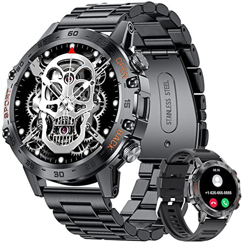 LIGE Militärische Smartwatch Herren mit Telefonfunktion, 1.39 HD Touchscreen Smart Watch Herren mit 100 Sportmodi Fitnessuhr mit Herzfrequenz Schlafmonitor SpO2 Schrittzähler, 5ATM Wasserdicht 400mAH