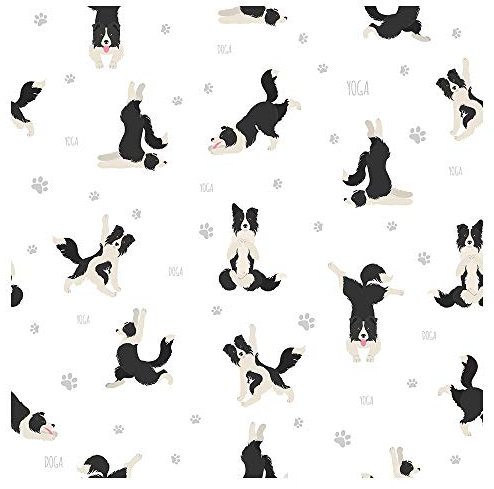 murando PREMIUM Vlies Tapete Kinderzimmer Tiere Deko Panel Fototapete Wanddeko 10 m Tapetenrolle Mustertapete Wandtapete modern design Hunde Yoga weiß schwarz g-B-0148-j-a