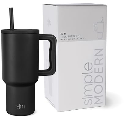 Simple Modern 30 oz Trek Tumbler with Handle and Straw | Insulated Stainless Steel Water Bottle Iced Coffee Cup Travel Mug | Gifts for Women | Trek Collection | 890ml | Midnight Black