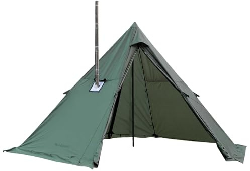 Tipi Zelt mit Ofenöffnung & Schneeschürze 4 Personen Wasserdichtes Teepee Zelt für Familien Camping, 4 Jahrzeit Pyramidenzelt für Wandern, Outdoor, Trekking, Jagen, Angeln (Grün)