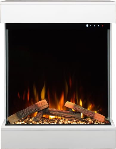 AFLAMO Dame White-Chimenea eléctrica LED, chimenea eléctrica de pared, efecto llama realista, con función de calefacción, decoración perfecta del salón (73 x 83 x 24 cm)