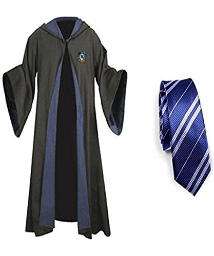 WHSUXAYC Hogwarts Magician Robe, Ravenclaw Cape, Youth Adult Uniform, Halloween Carnival Cosplay Costume (Blue, L)