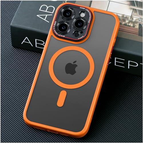 JUESHITUO for iPhone 15 Pro Max Case for MagSafe [Integrated Camera Lens Protection] [Mil-Grade Shockproof Defense] Translucent Matte Protective Cases iPhone 15 Pro Max Cover 6.7, Orange Titanium