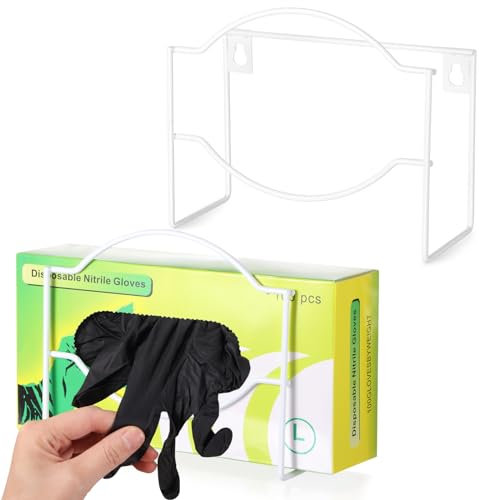2 Pcs Glove Box Holder Glove Box Dispenser Metal Glove Holder for Wall Mount Disposable Wall Mounted Gloves Organizer for Lab,Food Service,Kitchen, Office, Garage, Home(White)