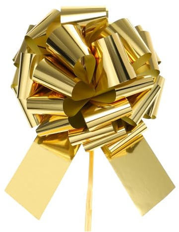 QUARKZMAN Große Geschenkschleife Ziehschleife ø 30cm Dekoschleifen Gold | 1 Stück, für Auto Dekor geschenkdekoration Hochzeit Geburtstag Weihnachten