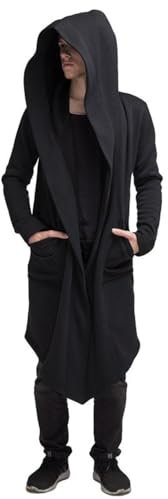 Hoodies Sportjacken Herren Einfarbig Langer Mantel Herren Casual Reißverschlussleiste Jacke Herren Klassisch Casual Jacke Mehrere Taschen Herren F-Thickened Black L