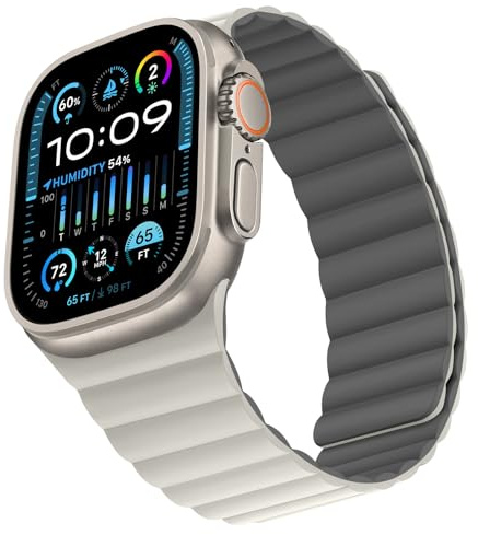 Bisikor Compatible with Apple Watch Strap 49/46/45/44/42/41/40/38mm Double Sided Wearable Silicone Magnetic Strap for iWatch Ultra SE Series 10 9 8 7 6 5 4 3 (42/44/45/46/49, Beige/Gray)