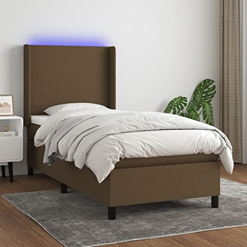 THOYTOUI Boxspringbett, Betten Bettstütze Seniorenbett Bettgestell Geeignet für Schlafzimmer Hotel Aufenthaltsraum Wohnungen mit Matratze & LED Dunkelbraun 90x190 cm Stoff