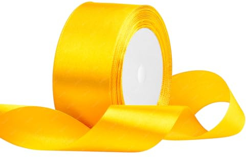 Gult satinband, 40 mm x 22 meter solid tygband för presentförpackning, blombukett, hantverk och bröllopsfest dekoration