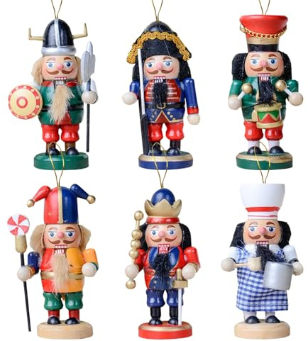 Falafoty 6 Pièces Casse-Noisette de Noël Figurines de Soldats Casse-Noisette en Bois Casse-Noisette 10,5 cm Décorations de Noël Cadeaux de Party pour Enfants Adultes