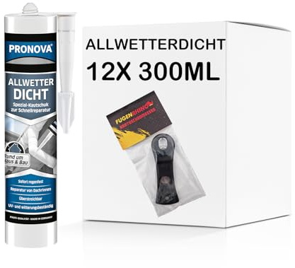Allwetterdicht - Dachdicht Set zum Abdichten im Dachbreich elastische Fugendichtmasse für Montage- und Reparaturarbeiten im Außenbereich 300ml (transparent) (12)