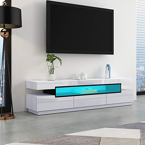 TV Storage Cabinet for Living Room White High Gloss TV Stand Unit 3 Drawers | Wooden TV Console, Media Unit, 16 Colors, LED Light, 160 cm