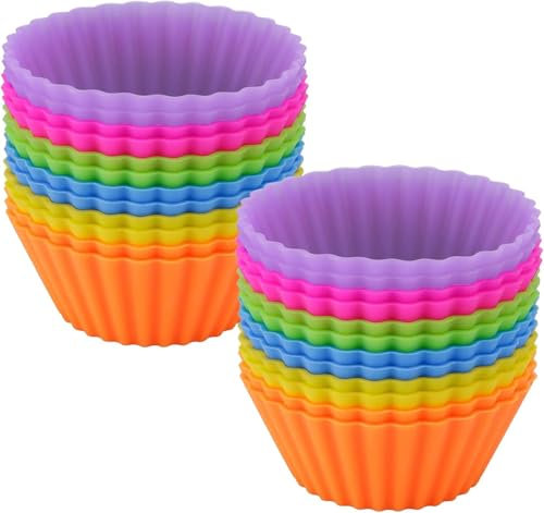Ruikcoll Molde para muffins de silicona, molde para hornear de silicona, estuches para muffins reutilizables, uso en tartas, budines, crema, 6 colores, 24 piezas