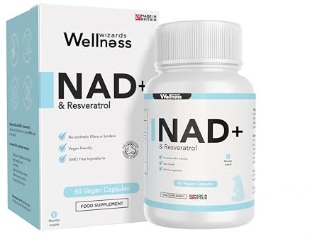 NAD+ Trans-Resveratrol 1000mg | 60 Capsules | Boost NAD+ Levels | High Absorption Formula | Supports Immune Health Anti-Aging & Cognitive Function | GMO/Gluten Free | Made in UK