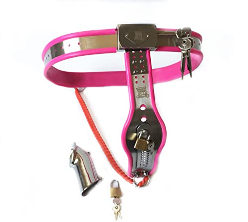 Edelstahl Y Art Peniskäfig Chastity Cage für Herren Keuschheitsgürtel Bondage Unsichtbar Unterwäsche Keuschheitskäfig Fetish Slave SM Sexspielzeug für Männer und Frauen,Rosa,80/90cm (31/35in)
