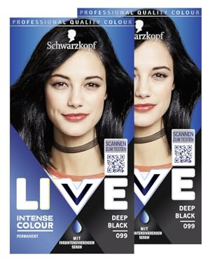 Schwarzkopf LIVE Intense Colour Haarfarbe 99 Deep Black (2x 142 ml), dauerhafte Coloration mit farbintensivierendem Serum, permanente Haarfarbe für perfekte Grauhaarabdeckung