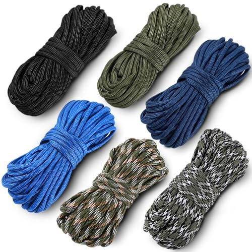 XHYASD 6 Stück 33ft/10m Paracord, 4mm Nylonseil Paracord Schnüre Seil 7 Kern-Strängen, Hält bis zu 250kg, für Outdoor Survival Camping, Gesamtlänge 198ft