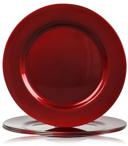 GEEZY Set of 4 Red Charger Plates 33cm, Festive Metallic Under Plates
