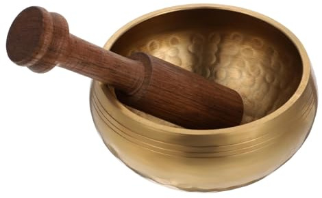 UPKOCH Kupferfarbene Klangschale aus Bell Metal mit Holzstab 9,5cm für Meditation im Hotel oder Einkaufszentrum